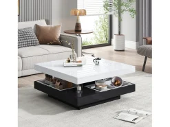 Mesa De Centro|Merax Mesa de centro quadrada com 4 compartimentos e tampo giratório - 70 x 70 x 36 cm - Aglomerado - + branco Preto
