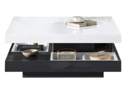 Mesa De Centro|Merax Mesa de centro quadrada com 4 compartimentos e tampo giratório - 70 x 70 x 36 cm - Aglomerado - + branco Preto