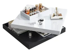 Mesa De Centro|Merax Mesa de centro quadrada com 4 compartimentos e tampo giratório - 70 x 70 x 36 cm - Aglomerado - + branco Preto