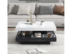 Mesa De Centro|Merax Mesa de centro quadrada com 4 compartimentos e tampo giratório - 70 x 70 x 36 cm - Aglomerado - + branco Preto