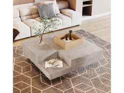 Mesa De Centro*Merax Mesa de centro quadrada com caixa de armazenamento removível - padrão mármore - cor cinza Cinzento