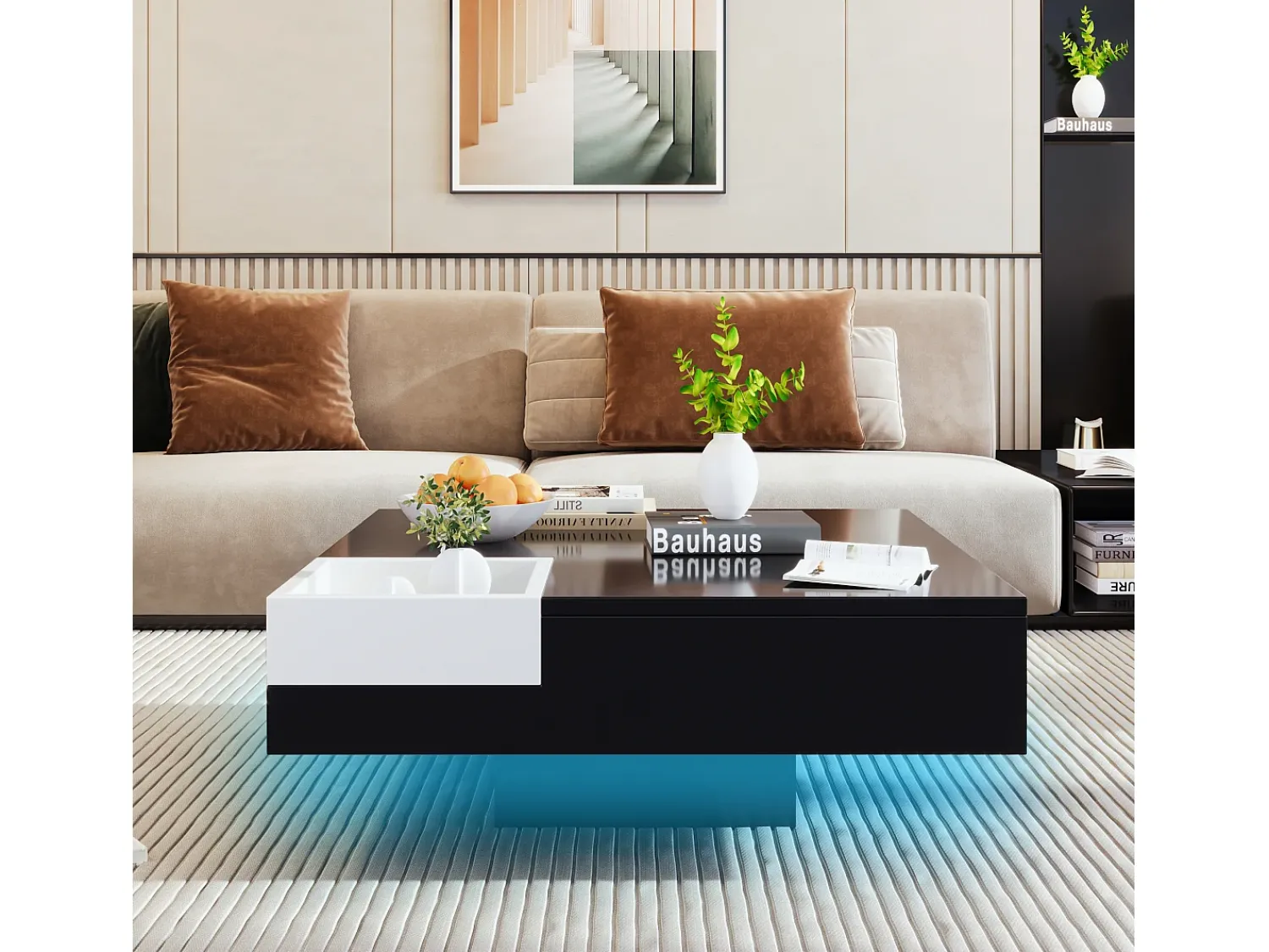 Merax Mesa de centro quadrada com caixa de armazenamento - 72 x 72 x 30 cm - LEDs - Aglomerado - + branco^ Mesa De Centro