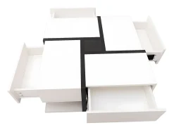 Mesa De Centro* Mesa de centro quadrada de alto brilho, com 4 gavetas, design exclusivo, espaço de arrumação na parte inferior, 78x78x36cm, branca Branco