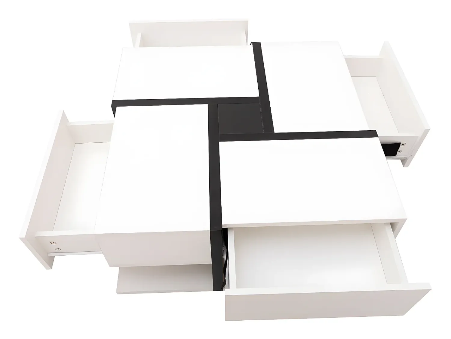 Mesa De Centro* Mesa de centro quadrada de alto brilho, com 4 gavetas, design exclusivo, espaço de arrumação na parte inferior, 78x78x36cm, branca Branco
