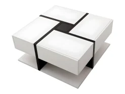 Mesa De Centro* Mesa de centro quadrada de alto brilho, com 4 gavetas, design exclusivo, espaço de arrumação na parte inferior, 78x78x36cm, branca Branco
