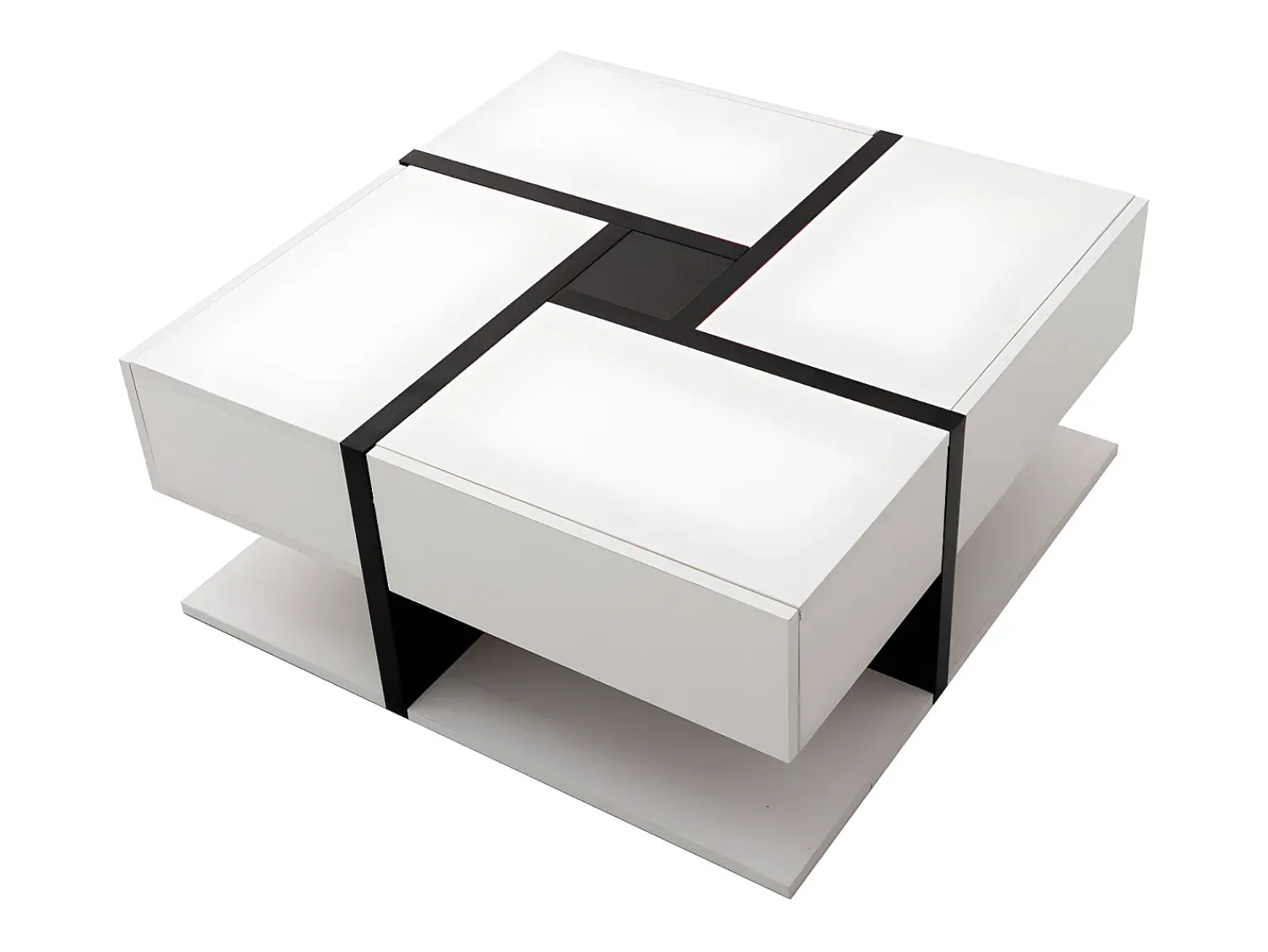 Mesa De Centro* Mesa de centro quadrada de alto brilho, com 4 gavetas, design exclusivo, espaço de arrumação na parte inferior, 78x78x36cm, branca Branco