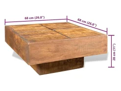 vidaxl Mesa de centro quadrada em madeira de mangueira maciça castanho^ Mesa De Centro