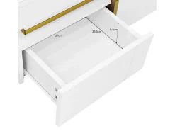 Mesa De Centro| Mesa de centro quadrada em e dourado, mesa de centro para sala de estar com 2 gavetas e detalhes dourados na parte inferior. Branco