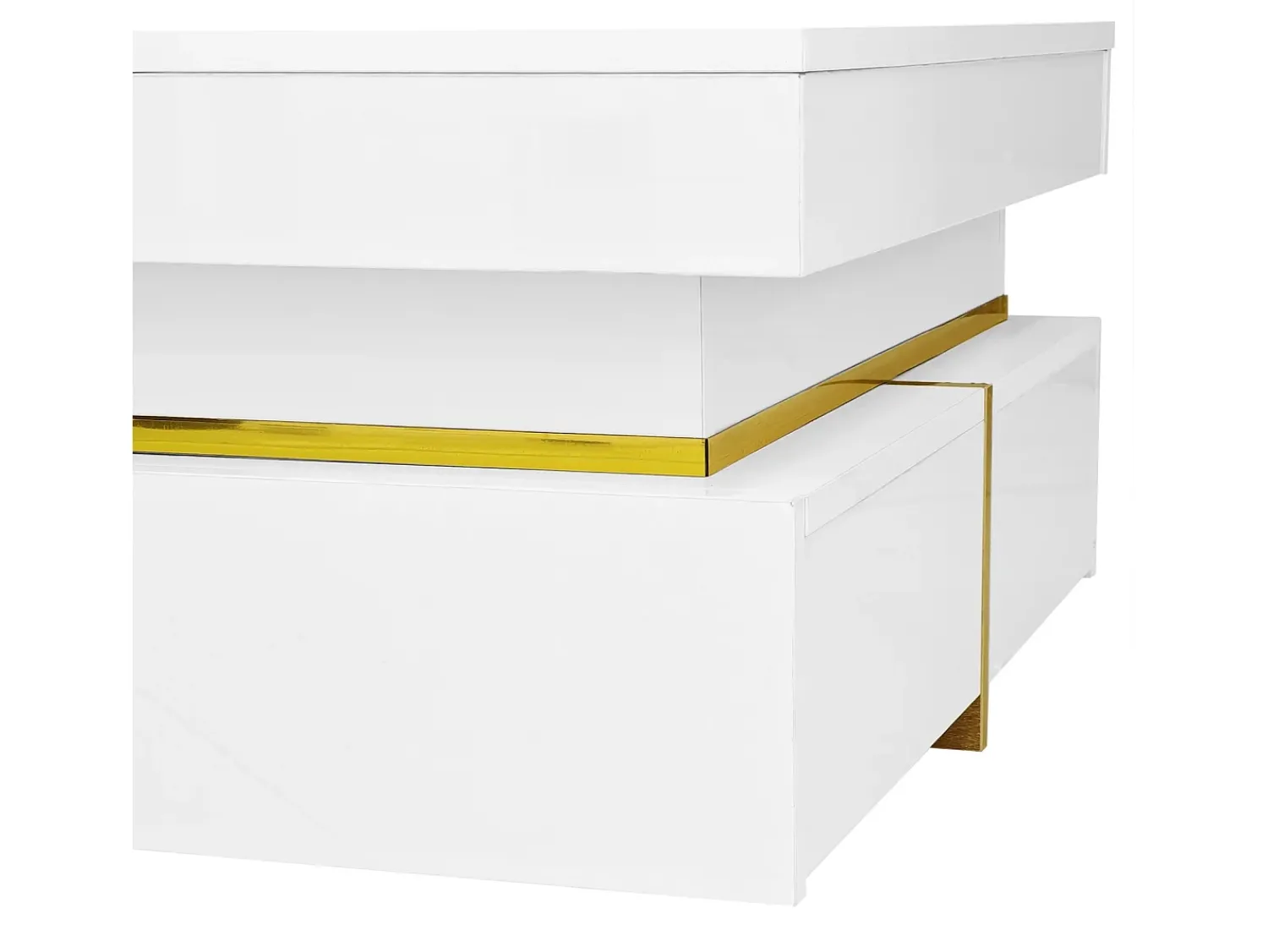 Mesa De Centro| Mesa de centro quadrada em e dourado, mesa de centro para sala de estar com 2 gavetas e detalhes dourados na parte inferior. Branco