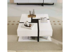 New Merax Mesa de centro quadrada em alto brilho com 4 gavetas, Aglomerado, , 78 x 78 x 36 cm Branco