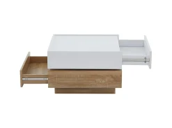 ModernLuxe Mesa de centro quadrada giratória 360° - com 2 gavetas - 60x60x38 cm - Branco e Natural^ Mesa De Centro