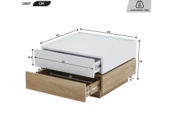 ModernLuxe Mesa de centro quadrada giratória 360° - com 2 gavetas - 60x60x38 cm - Branco e Natural^ Mesa De Centro