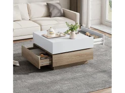 ModernLuxe Mesa de centro quadrada giratória 360° - com 2 gavetas - 60x60x38 cm - Branco e Natural^ Mesa De Centro