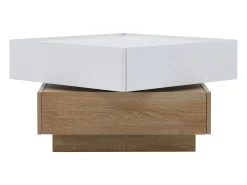 ModernLuxe Mesa de centro quadrada giratória 360° - com 2 gavetas - 60x60x38 cm - Branco e Natural^ Mesa De Centro
