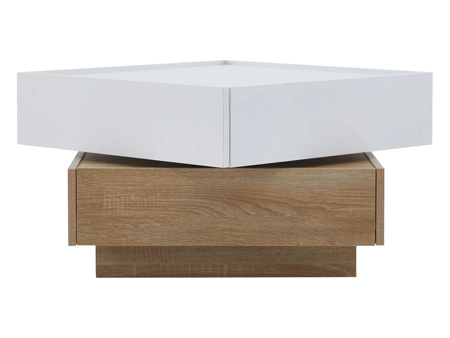 ModernLuxe Mesa de centro quadrada giratória 360° - com 2 gavetas - 60x60x38 cm - Branco e Natural^ Mesa De Centro