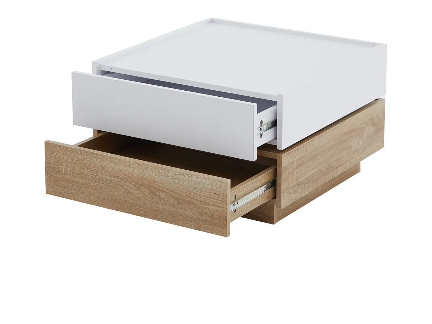 ModernLuxe Mesa de centro quadrada giratória 360° - com 2 gavetas - 60x60x38 cm - Branco e Natural^ Mesa De Centro