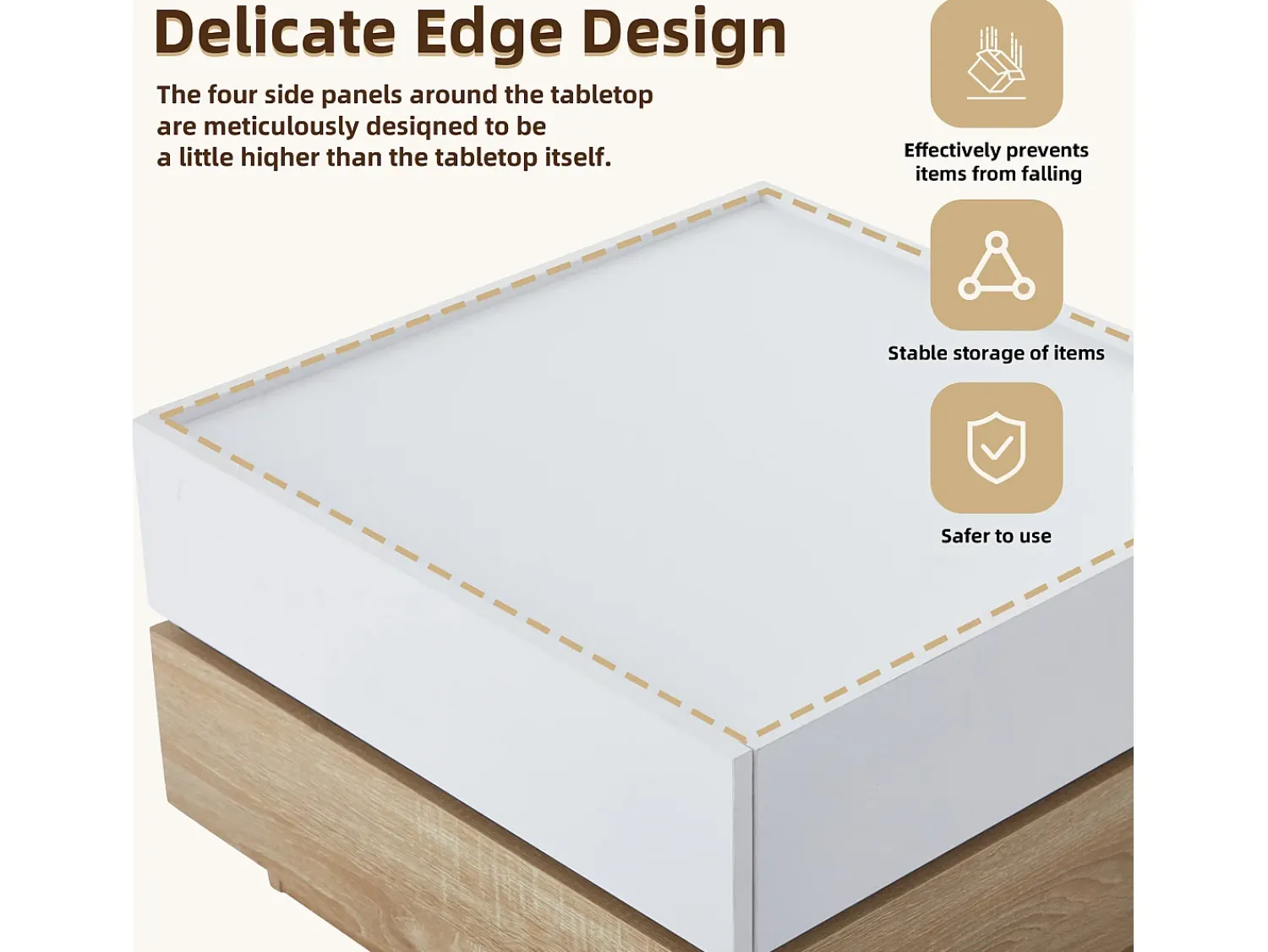 ModernLuxe Mesa de centro quadrada giratória 360° - com 2 gavetas - 60x60x38 cm - Branco e Natural^ Mesa De Centro