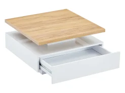 Clearance ModernLuxe Mesa de centro quadrada giratória 360° - 70x70x36 cm - com 1 gaveta - Branco e Natural Natural claro / Branco