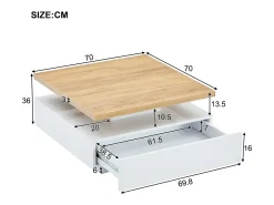 Clearance ModernLuxe Mesa de centro quadrada giratória 360° - 70x70x36 cm - com 1 gaveta - Branco e Natural Natural claro / Branco