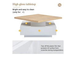 Clearance ModernLuxe Mesa de centro quadrada giratória 360° - 70x70x36 cm - com 1 gaveta - Branco e Natural Natural claro / Branco
