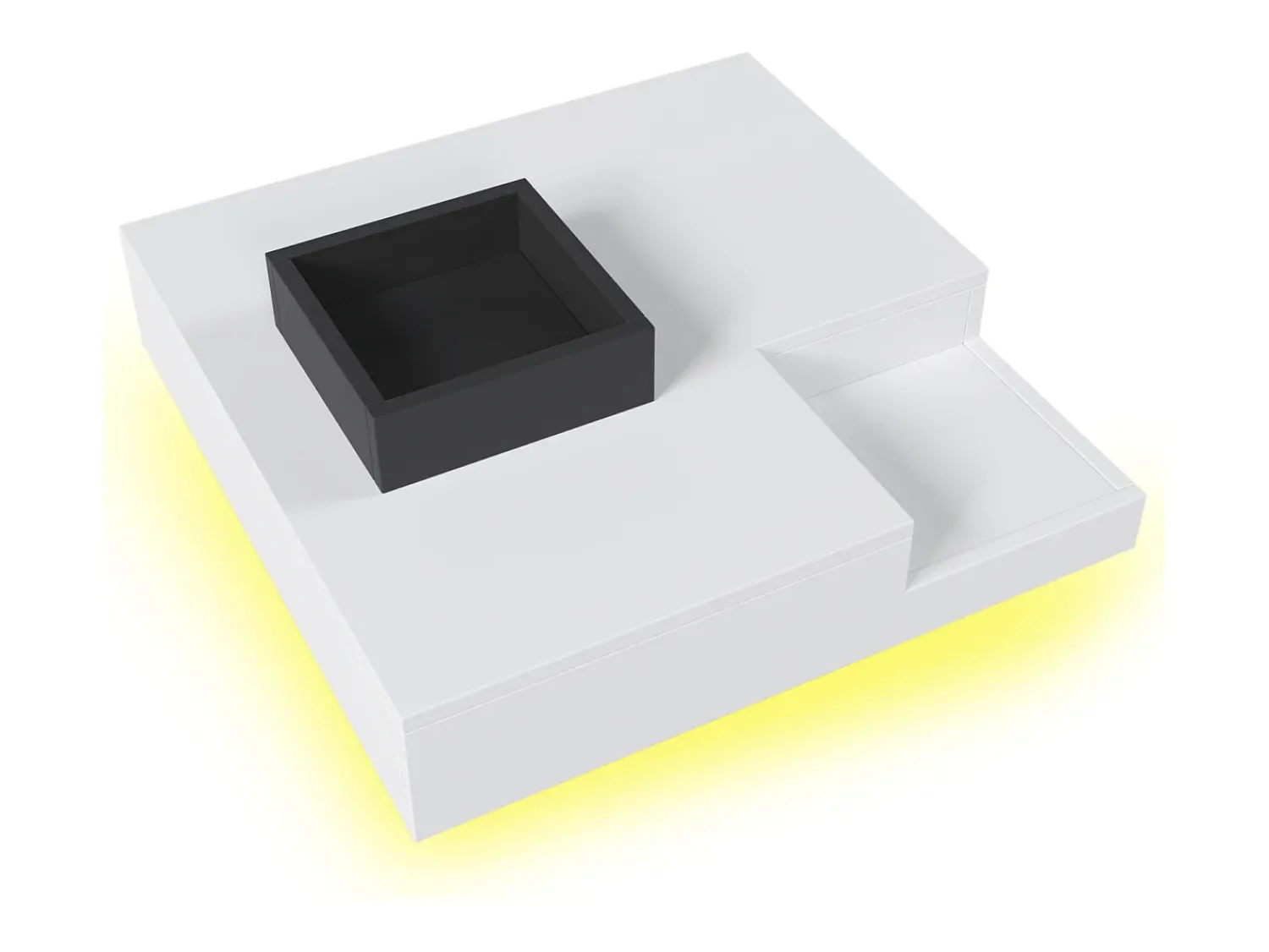 Mesa De Centro| Mesa de centro quadrada LED 72x72x30 cm, mesa de sala, mesa de apoio com caixa de arrumação amovível, cor Branco