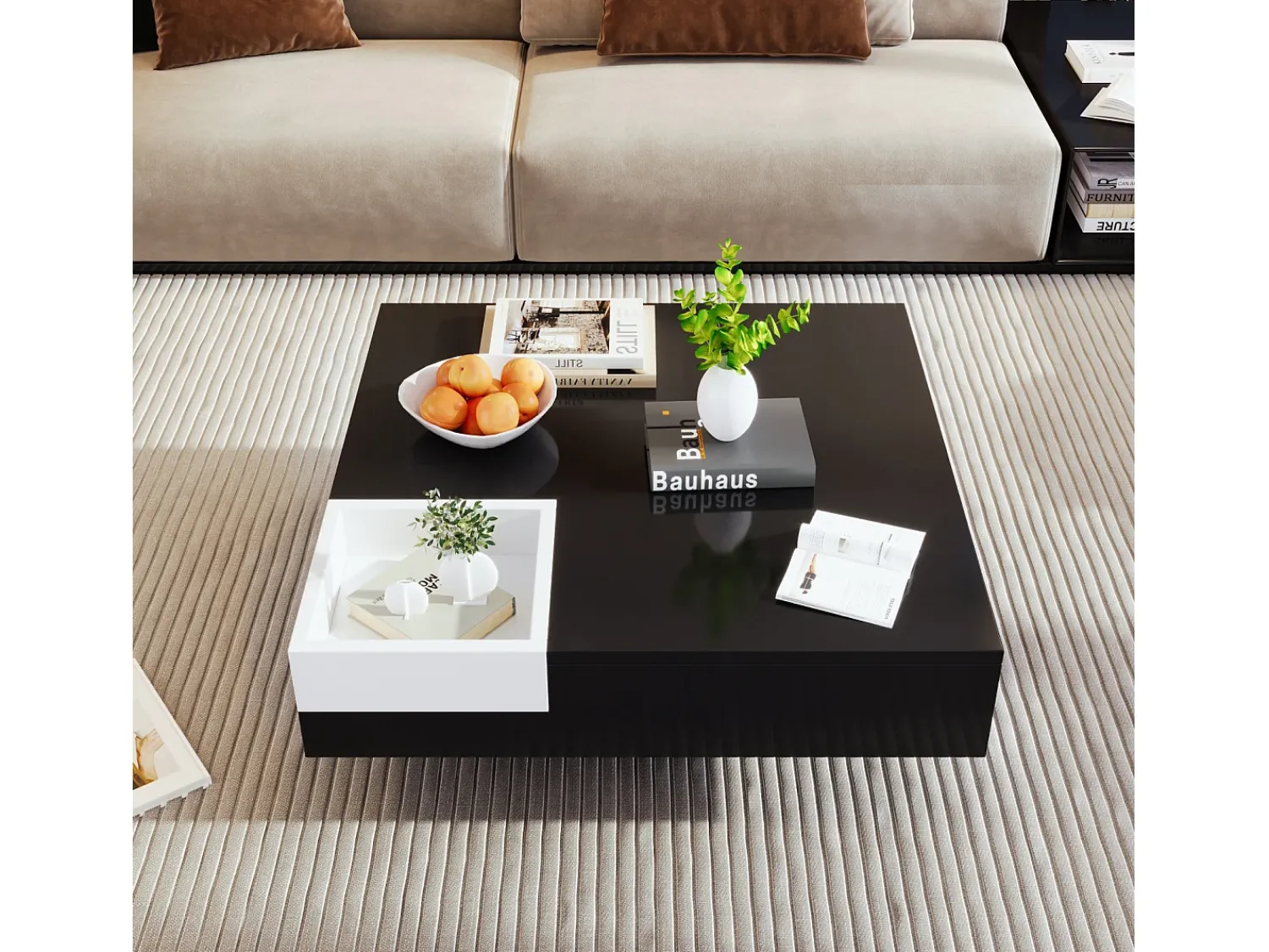 Mesa De Centro* Mesa de centro quadrada LED 72x72x30 cm, mesa de sala, mesa de apoio com caixa de arrumação amovível, cor Preto
