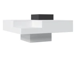 Mesa De Centro| Mesa de centro quadrada moderna com caixa de armazenamento removível, mesa lateral branca e preta. Branco