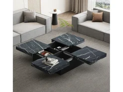 ModernLuxe Mesa de centro quadrada moderna - efeito mármore - 90x90x25 cm - 4 gavetas deslizantes -^ Mesa De Centro