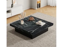ModernLuxe Mesa de centro quadrada moderna - efeito mármore - 90x90x25 cm - 4 gavetas deslizantes -^ Mesa De Centro