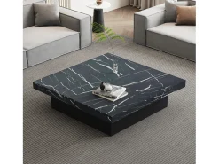 ModernLuxe Mesa de centro quadrada moderna - efeito mármore - 90x90x25 cm - 4 gavetas deslizantes -^ Mesa De Centro