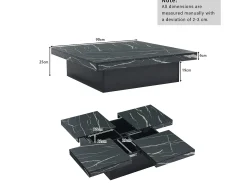 ModernLuxe Mesa de centro quadrada moderna - efeito mármore - 90x90x25 cm - 4 gavetas deslizantes -^ Mesa De Centro