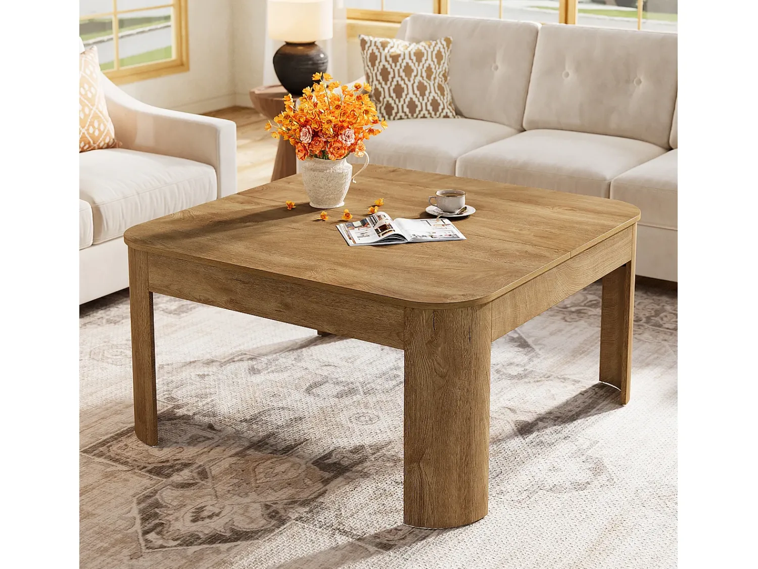 Mesa De Centro|Tribesigns Mesa de Centro Quadrada, Mesa Simples de 100cm para Sala de Estar Castanho