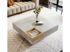 Mesa de centro quadrada moderna com caixa de armazenamento removível, mesa lateral em madeira e cinza.^ Mesa De Centro