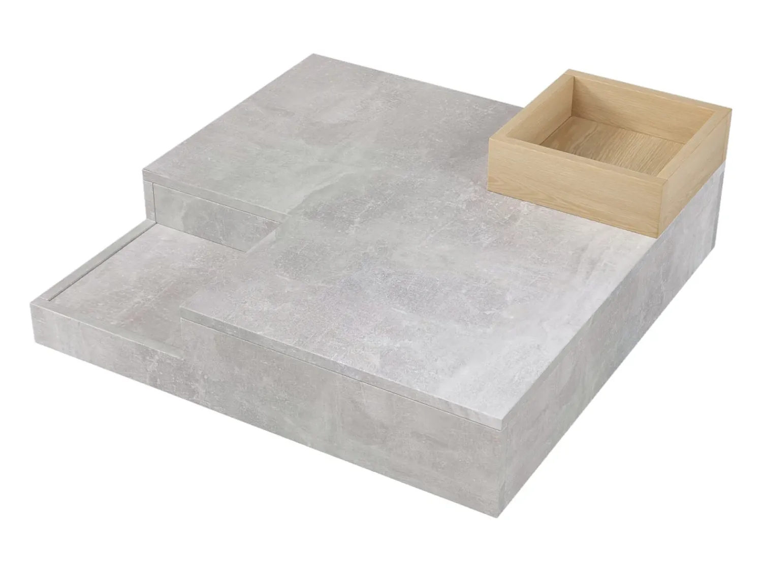Mesa de centro quadrada moderna com caixa de armazenamento removível, mesa lateral em madeira e cinza.^ Mesa De Centro
