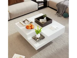 Hot Mesa de centro quadrada moderna com caixa de armazenamento removível, mesa lateral branca e preta. Branco