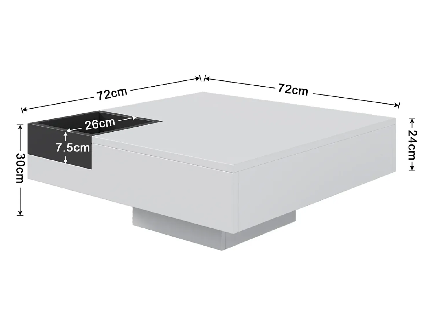 Hot Mesa de centro quadrada moderna com caixa de armazenamento removível, mesa lateral branca e preta. Branco