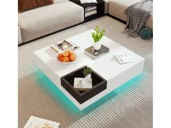 Hot Mesa de centro quadrada moderna com caixa de armazenamento removível, mesa lateral branca e preta. Branco
