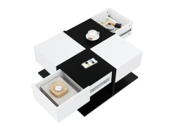 Outlet Mesa de centro quadrada preta e branca - Mesa de centro com 2 gavetas - aglomerado Branco