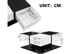 Outlet Mesa de centro quadrada preta e branca - Mesa de centro com 2 gavetas - aglomerado Branco
