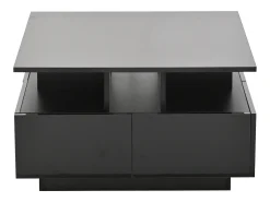 Mesa de centro quadrada preta - Mesa de centro com iluminação LED e 4 gavetas - Arrumação aberta Preto