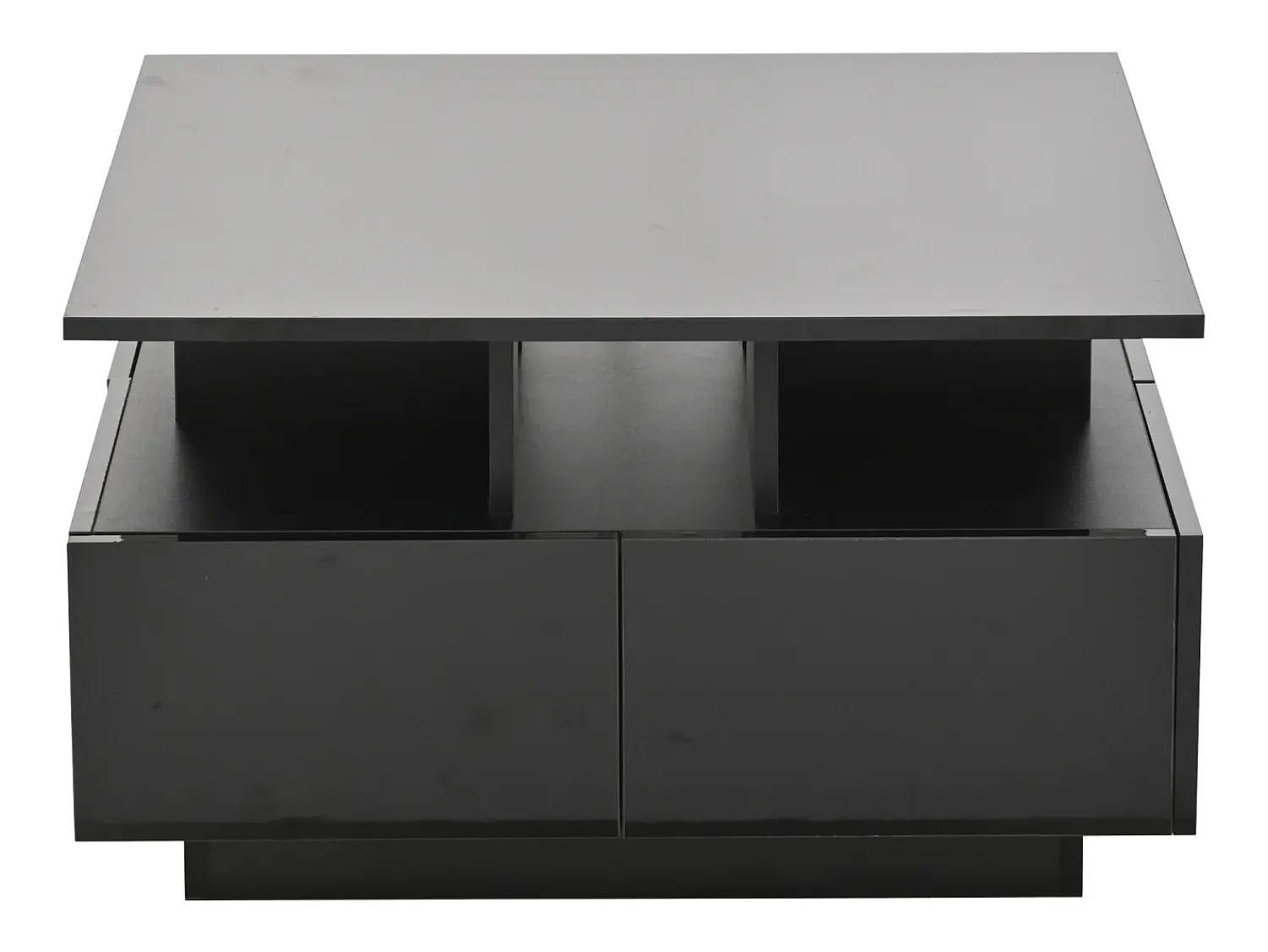 Mesa de centro quadrada preta - Mesa de centro com iluminação LED e 4 gavetas - Arrumação aberta Preto