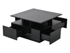 Mesa de centro quadrada preta - Mesa de centro com iluminação LED e 4 gavetas - Arrumação aberta Preto