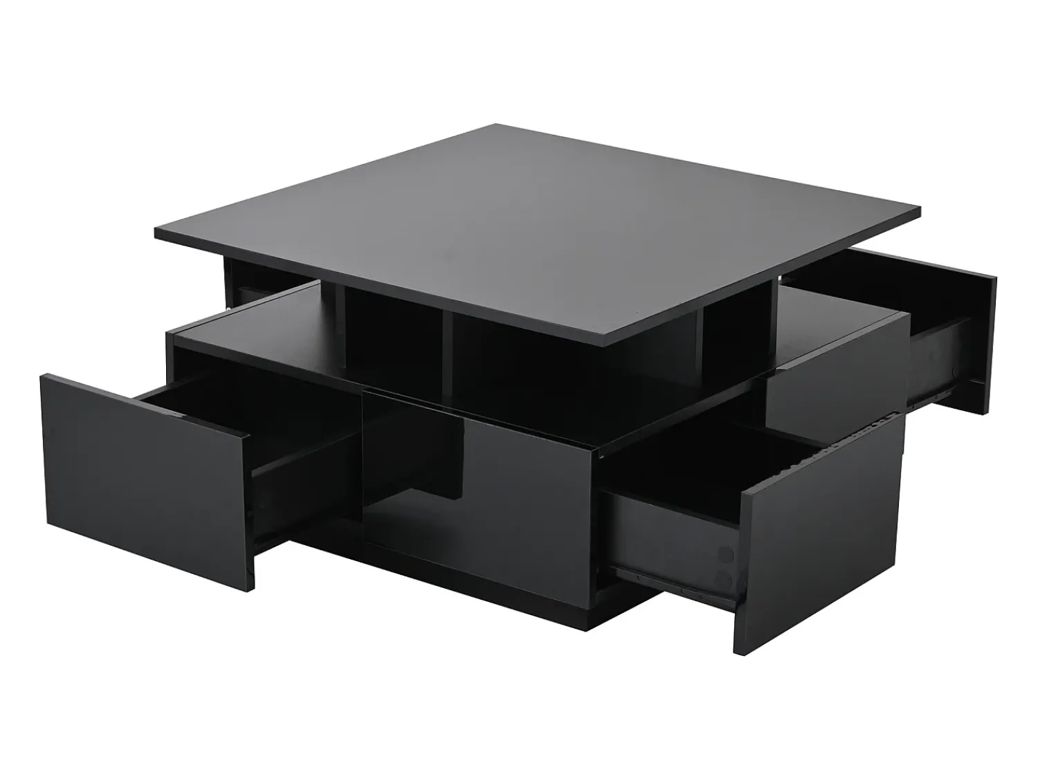 Mesa de centro quadrada preta - Mesa de centro com iluminação LED e 4 gavetas - Arrumação aberta Preto