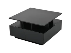 Mesa de centro quadrada preta - Mesa de centro com iluminação LED e 4 gavetas - Arrumação aberta Preto
