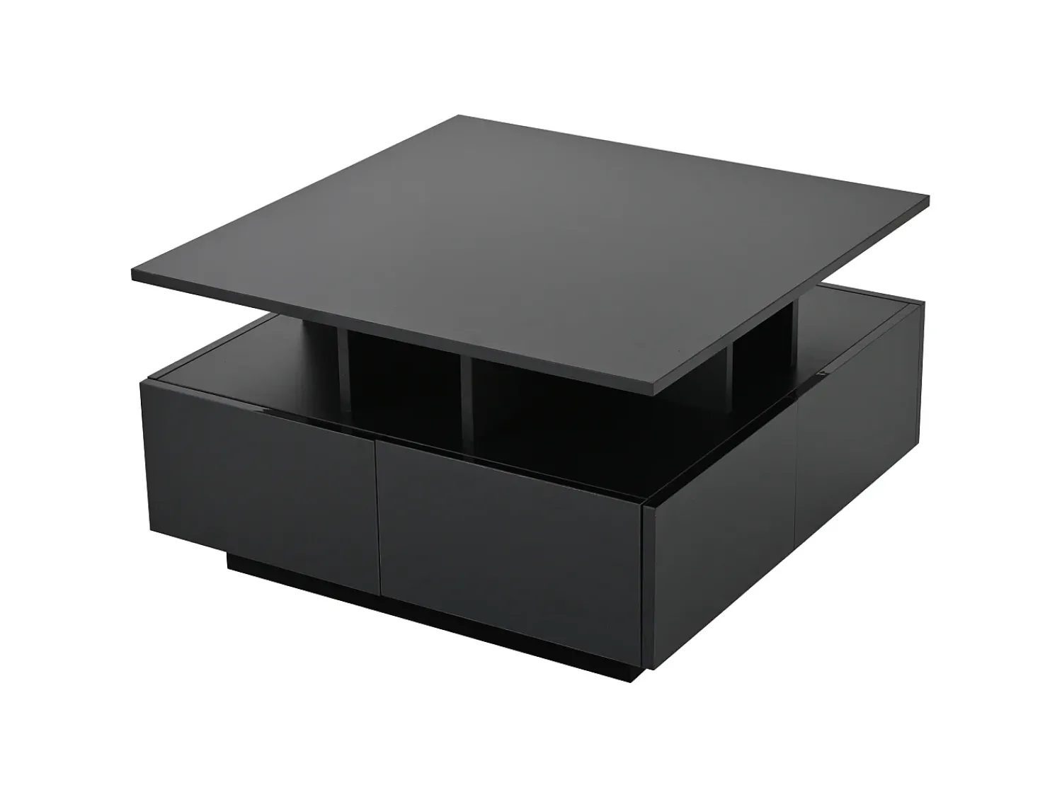Mesa de centro quadrada preta - Mesa de centro com iluminação LED e 4 gavetas - Arrumação aberta Preto