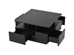 Mesa de centro quadrada preta - Mesa de centro com iluminação LED e 4 gavetas - Arrumação aberta Preto