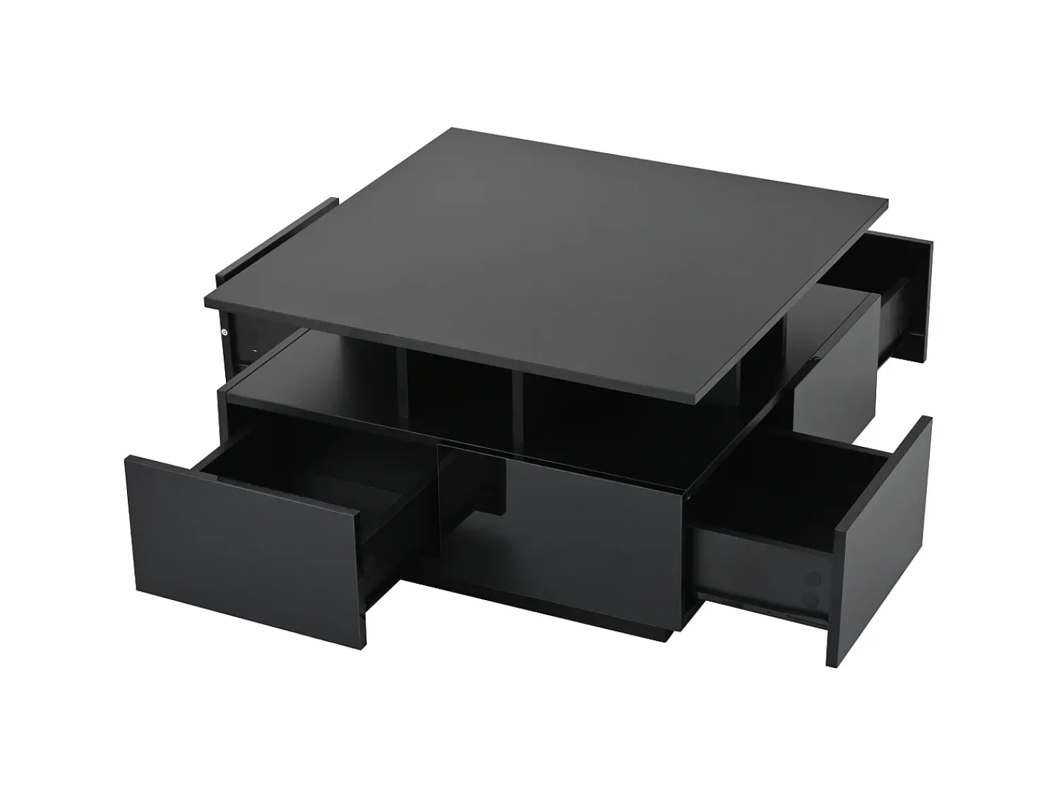 Mesa de centro quadrada preta - Mesa de centro com iluminação LED e 4 gavetas - Arrumação aberta Preto