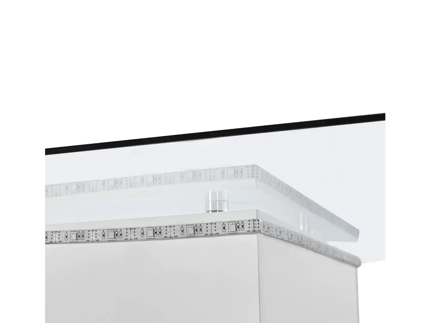 Mesa De Centro| Mesa de centro quadrada 80x80x40cm, tampo em vidro brilhante, mesa LED com rodízios giratórios, Branco+ Preto