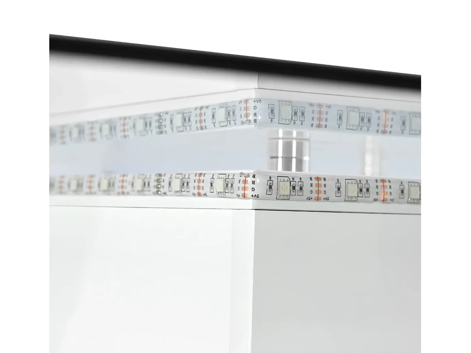 Mesa De Centro| Mesa de centro quadrada 80x80x40cm, tampo em vidro brilhante, mesa LED com rodízios giratórios, Branco+ Preto