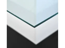 Mesa De Centro| Mesa de centro quadrada 80x80x40cm, tampo em vidro brilhante, mesa LED com rodízios giratórios, Branco+ Preto